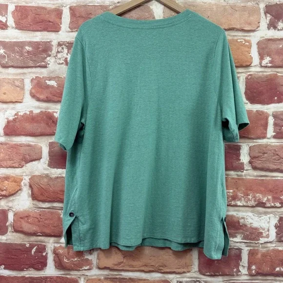 J Jill Pure Jill Top Women's 2X Aqua Green Hemp Blue Cotton Slubbed Casual Shirt - Picture 4 of 8